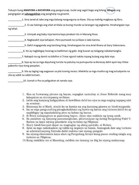 Anapora AT Katapora worksheet | PDF