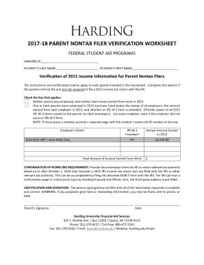 Fillable Online Harding 2017 18 PARENT NONTAX FILER VERIFICATION