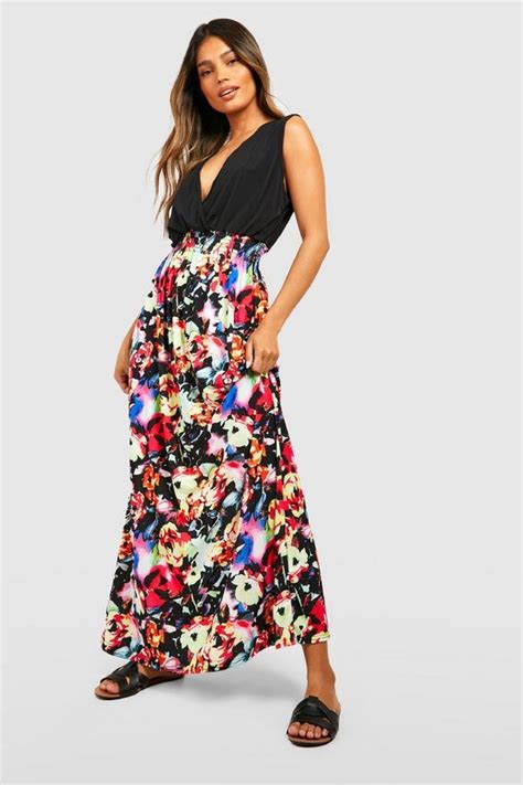 Rose Print Maxi Dress Boohoo