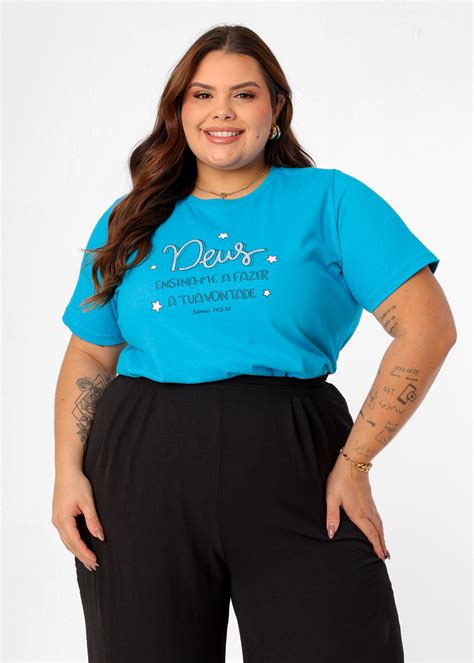 T Shirt Plus Size Deus Ensina Me A Fazer A Tua Vontade Stras Azul