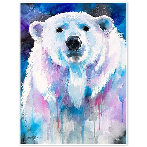 Blue Polar bear watercolor painting print by Slaveika Aladjova