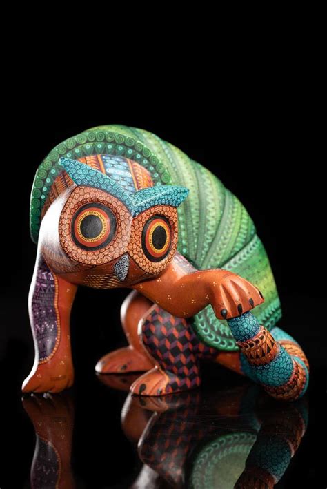 Owl Armadillo Fusion Alebrije Oaxacan Wood Carving By Mexican Artist In