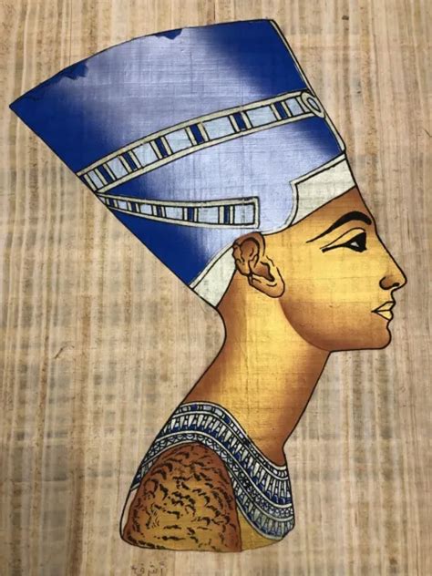 Rare Authentic Hand Painted Ancient Egyptian Papyrus Queen Nefertiti