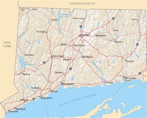 Large highways map of Connecticut state with relief | Vidiani.com ...