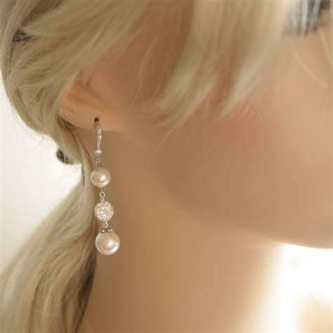 Wedding Jewelry Pearl Bridal Earrings Cubic Zirconia Round