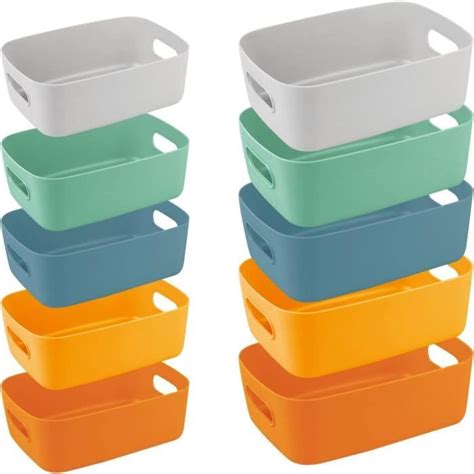 Lot De 10 Boîtes De Rangement En Plastique Couleurs Paniers De