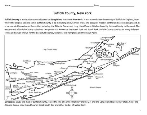 Suffolk County New York Introductory Worksheet With Map Geography Worksheets Suffolk