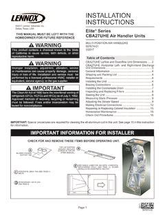 Installation Instructions Lennox Installation Instructions Lennox