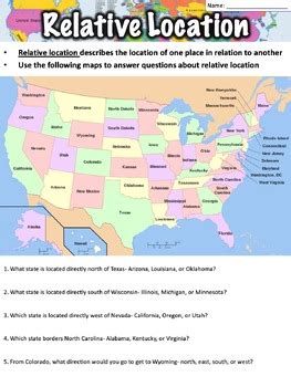 Relative Location Worksheets by Middle School History and Geography