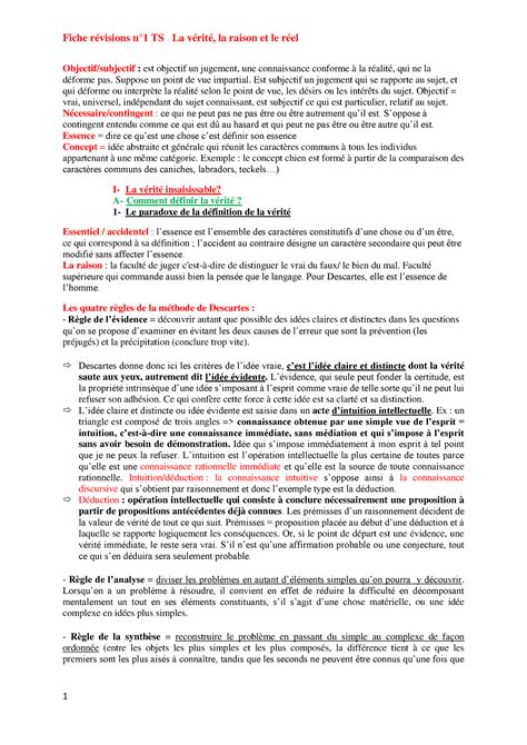 Ts Fiche Revisions 1 Objectif Subjectif Est Objectif Un Jugement