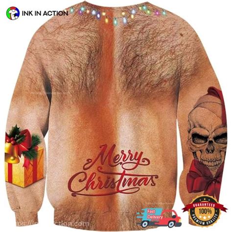 Merry Christmas Hairy Men Funny X Mas Ugly Sweater Ink In Action