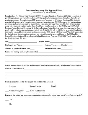 Fillable Online Winona Practicum Internship Site Approval Form Winona