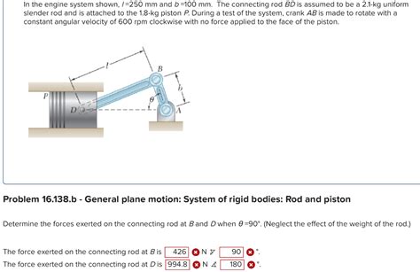 Solved In The Engine System Shown 250 Mm And B 100 Mm The Chegg