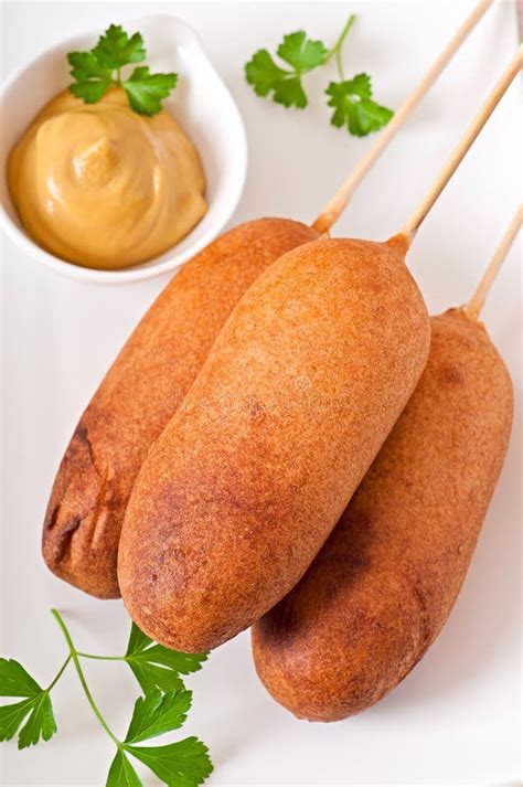 Homemade Corn Dogs With Sauces Stock Image Image Of Cuisine Cooked