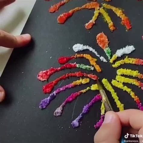 "Праздничный салют"🎇 Объемное рисование (клей ПВА и... | Интересный ...