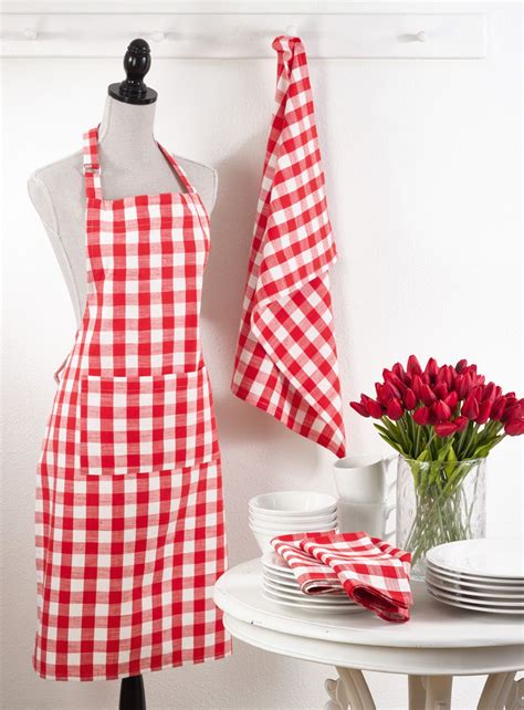 Gingham Apron And Kitchen Towel In Red Kitchen Hand Towels Cheque