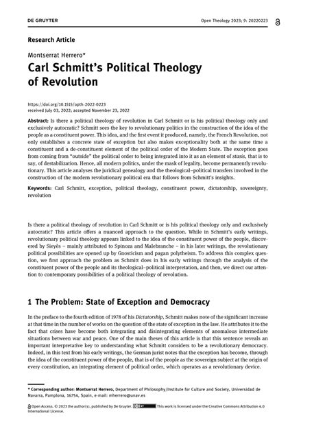 Pdf Carl Schmitts Political Theology Of Revolution