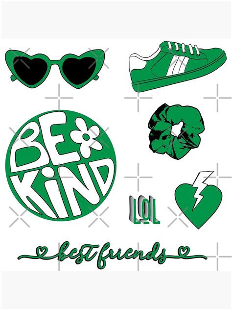 Kelly Green Be Kind Aesthetic Sticker Pack Poster By The Goods