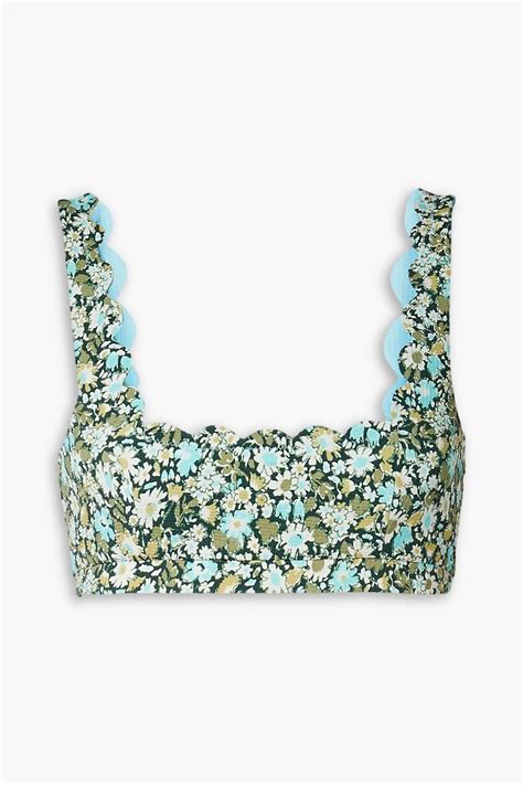 Marysia Palm Springs Scalloped Floral Print Stretch Seersucker Bikini