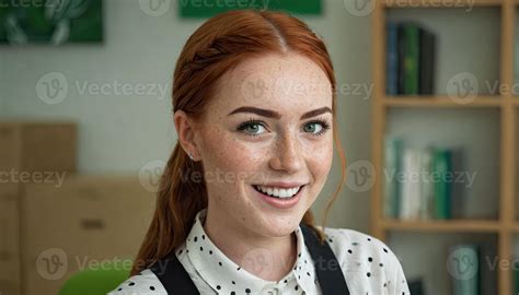 Ai Generated Redhead Woman Office Portrait Happy Smiling Lady With