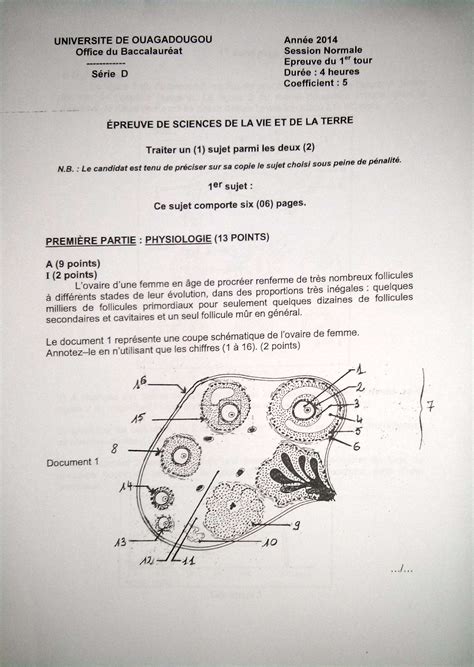 Sciences De La Vie Et De La Terre Tlebac Serie D 2014 Burkina Faso