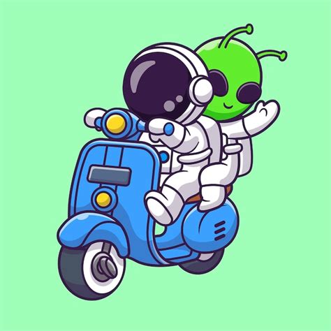 Bonito Astronauta E Alien Gena Scooter Desenhos Animados Ilustra O