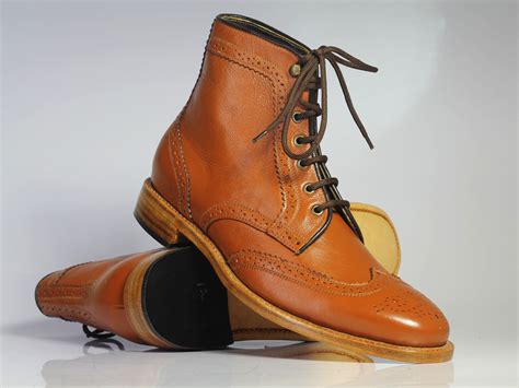 Handmade Mens Ankle High Brown Wing Tip Brogue Leather Lace Up Boots Boots For Men On Storenvy