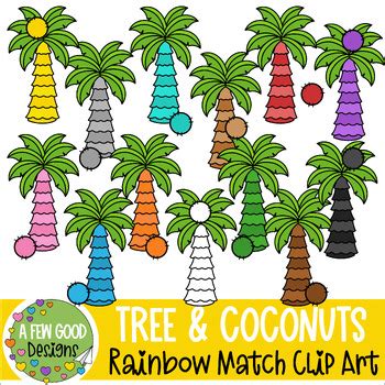 Palm Tree And Coconut Rainbow Match Up Clip Art TPT