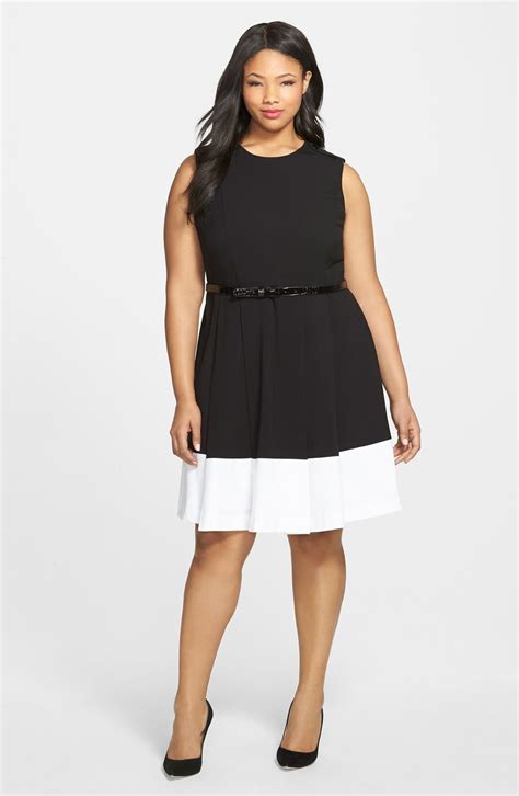 Calvin Klein Belted Colorblock Fit And Flare Dress Plus Size Nordstrom