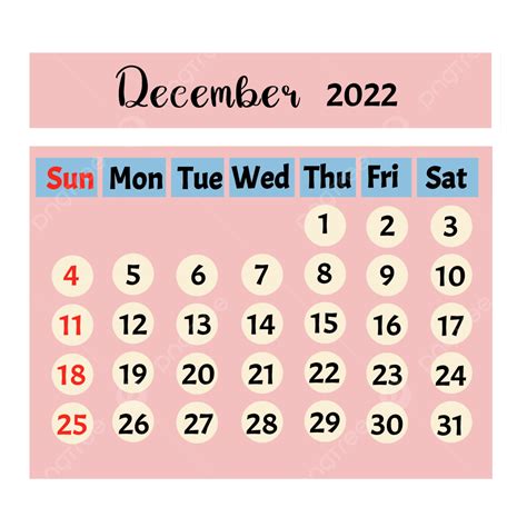 Calendario Simple De Diciembre De 2022 Con Fondo Rosa PNG Calendario