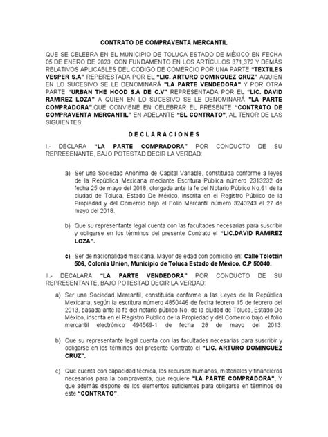 Contrato De Compraventa Mercantil Pdf