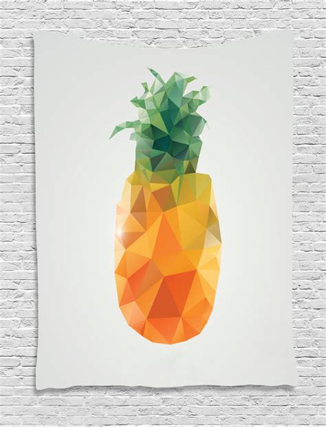 Green And Orange Tapestry Geometric Polygonal Fruit Angular Triangles Abstract Art Design Wall