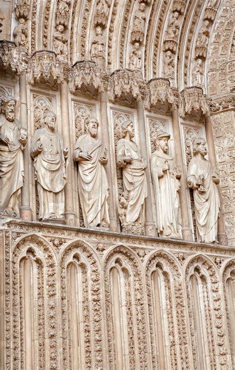 Toledo Statues Of Apostles From Main Gothic Portal Of Cathedral Stock