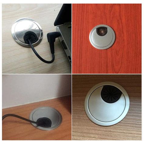 50mm Brushed Nickel Desk Grommet With Brush Computer Table Surface