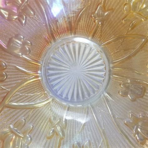 Jeanette Glass Accents Carnival Glass Bowl Marigold Herringbone And Iris Poshmark