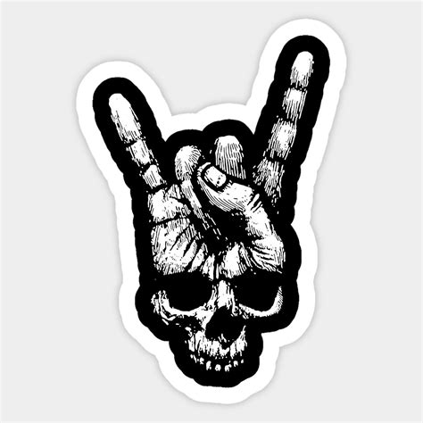 Skull Hand Sign Of The Horns Heavy Metal Rock N Roll Sticker Skull Hand