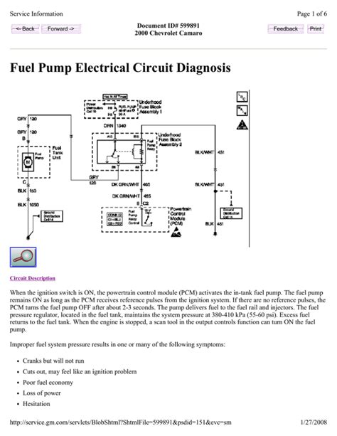 Fuel Pump Electrical Circuit Diagnosis