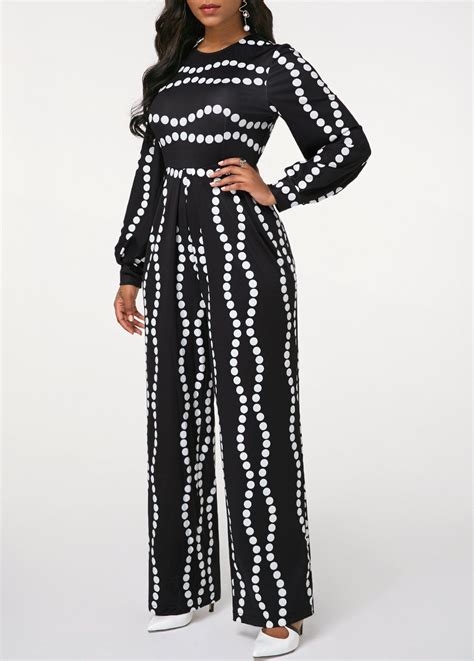 Long Sleeve Dot Print High Waist Jumpsuit Rotita USD 33 79