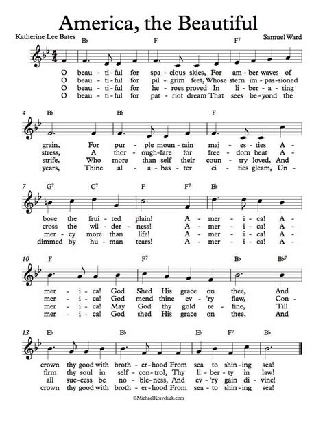 Free Lead Sheet – America The Beautiful – Michael Kravchuk