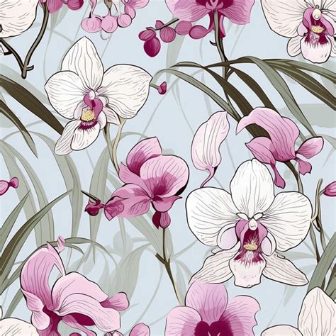 Premium Ai Image Seamless Orchid Pattern In Pastel Colors