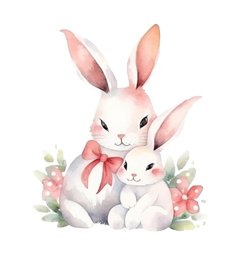 Ilustra O Em Aquarela De Um Coelhinho E Flor M E E Pai E Filho Beb