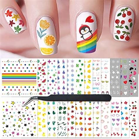 24 Sheets Nail Art Stickers Nail Sticker Decals For Girl Women Cute