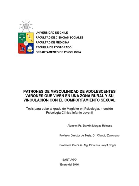 Patrones De Masculinidad De Adolescentes Varones Que Viven En Una Zona Rural Y Su Comportamiento