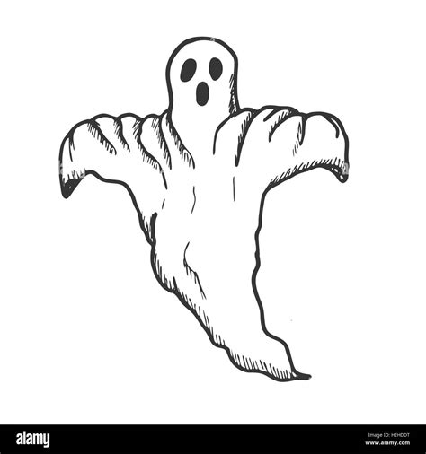 Hand drawn doodle Halloween ghost. Black and white pen objects . Design illustration for poster ...