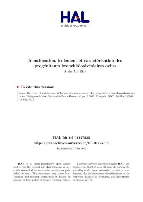 Pdf Identification Isolement Et Caract Risation Des Prog Niteurs