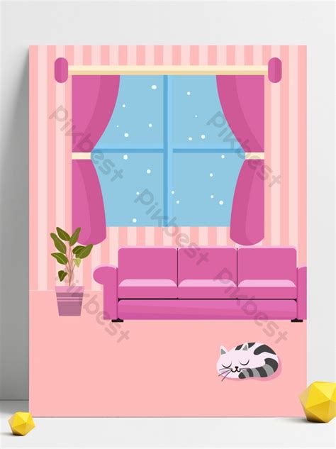 Cute Cartoon Home Living Room Illustration Background Backgrounds Psd