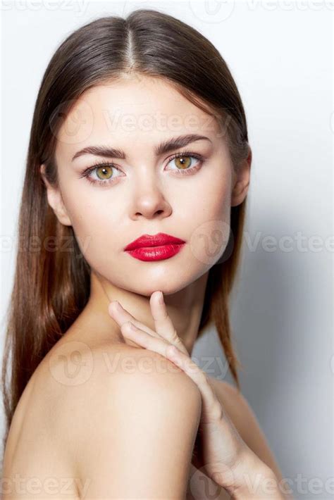 Charming Woman Nude Shoulders Red Lips Charm 22062503 Stock Photo At