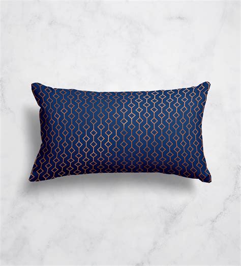 Navy Copper Geometric Pattern Throw Pillow Rectangle Lumbar Pillow