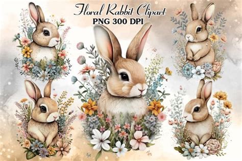 Floral Rabbit Watercolor Clipart Bundle Graphic By Cat Lady Creative