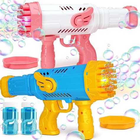 2 Pack Bubble Guns With Lights Bubbles Machine For Kids Toddlers